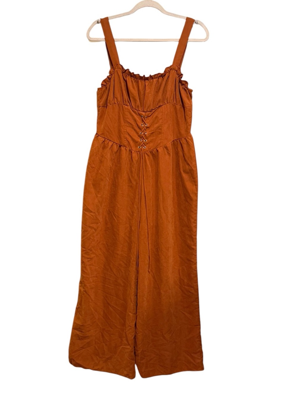 NWOT Cider Rust-Orange Wide Leg Jumpsuit Ruffled Scandi - Cottage Lagenlook